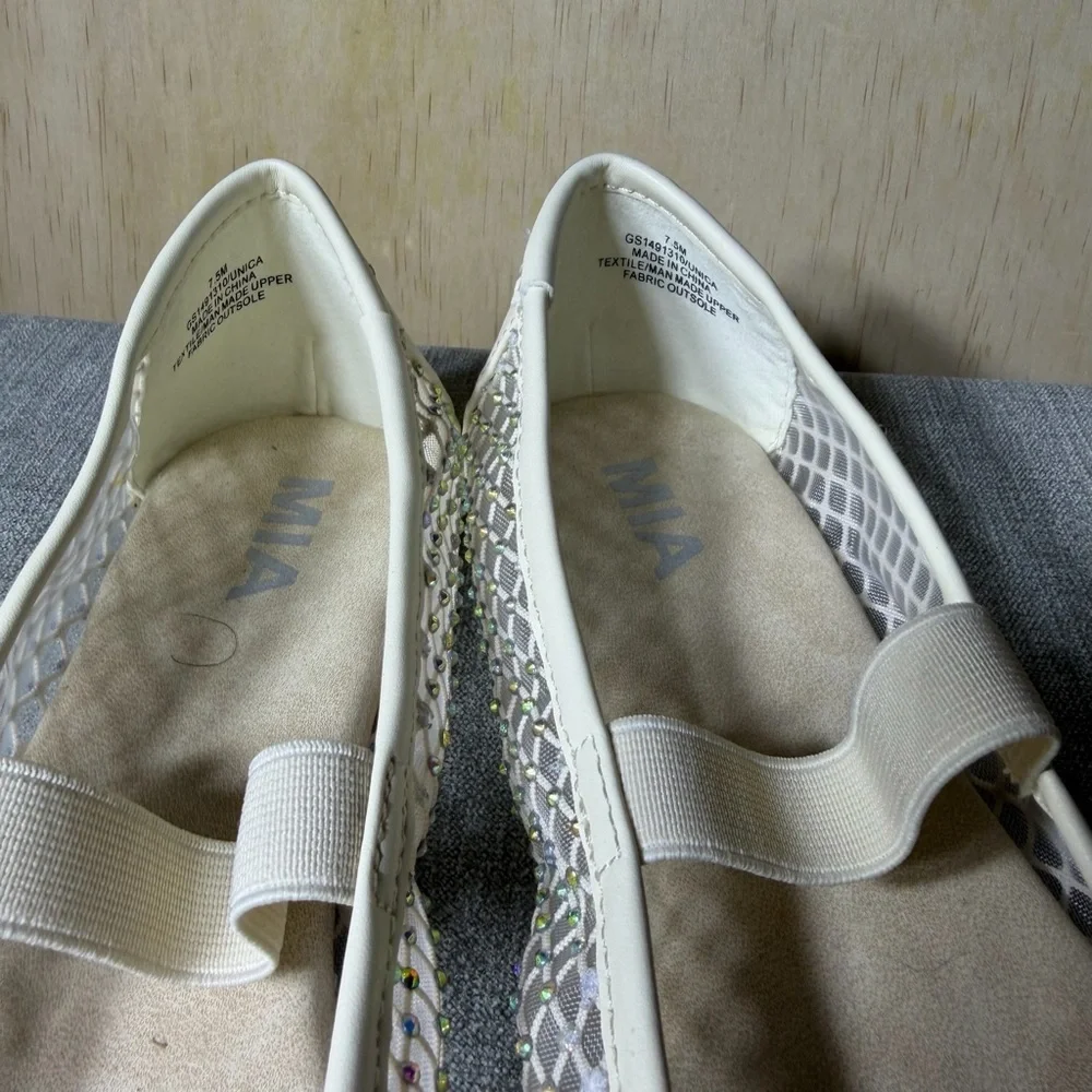 MIA Women’s Mesh Rhinestone Ballet Unica Flats Cream Size 7.5 | Slip-On Shoes‎